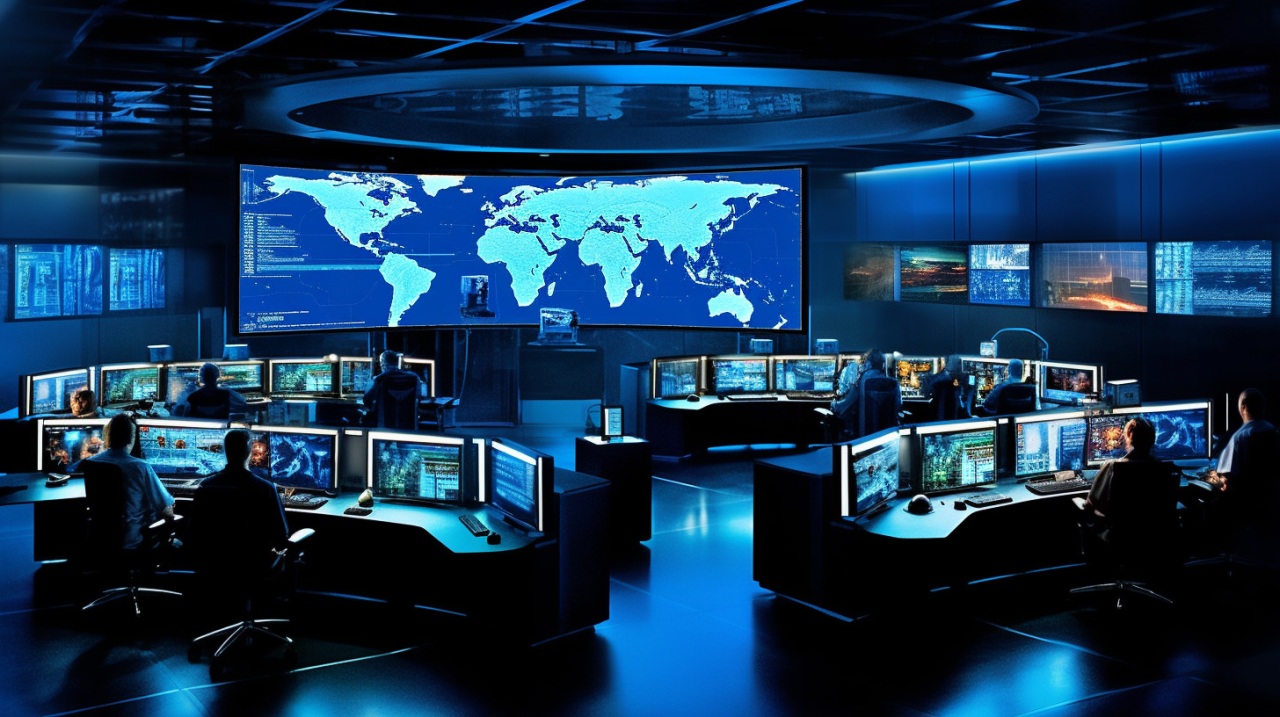 An image of a futuristic Security Operations Centre